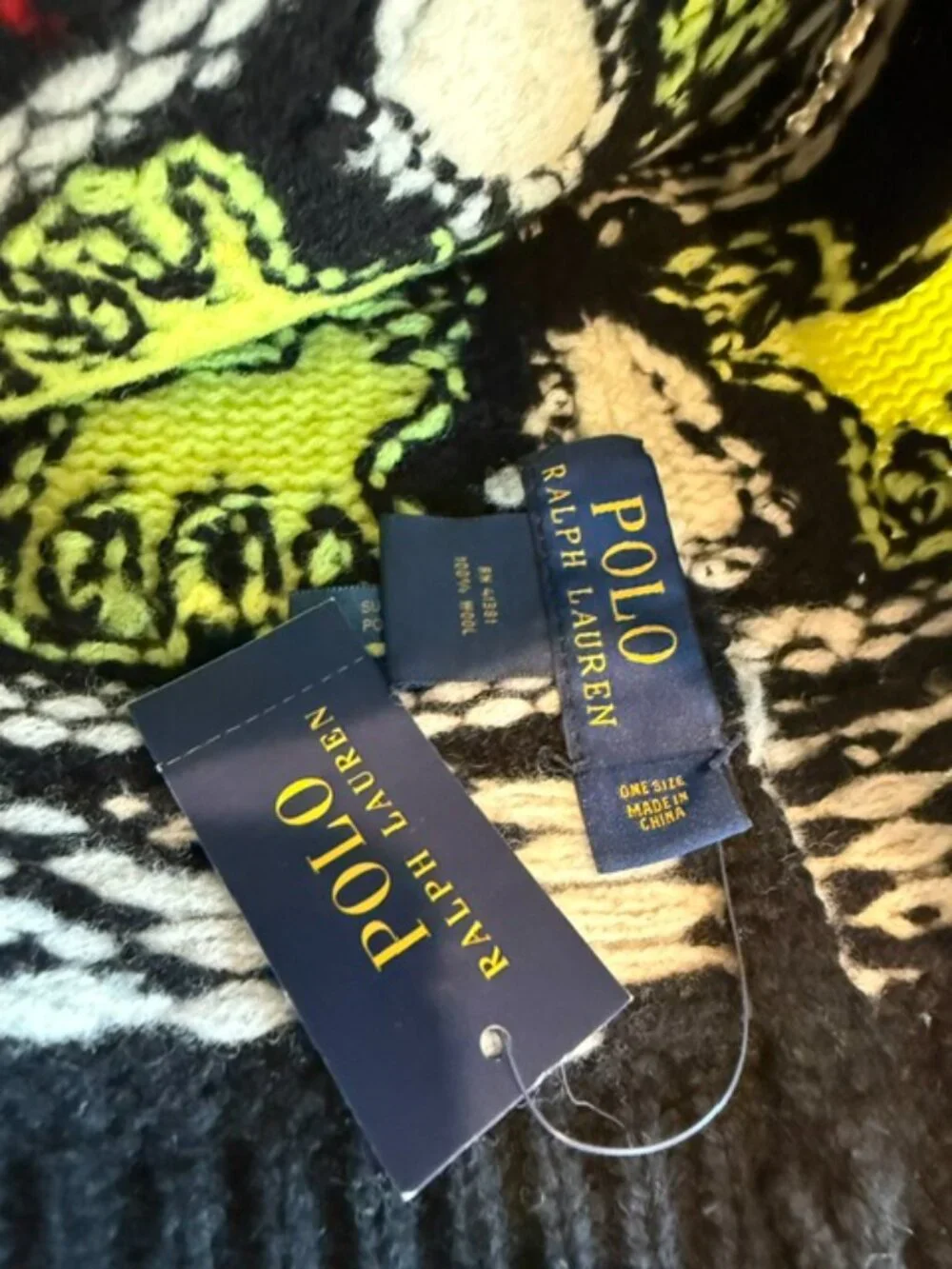 NWT Polo Ralph Lauren Holiday Fair Isle Moose Pom Beanie Hat OS Black